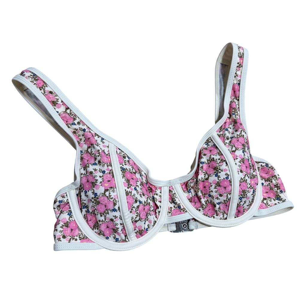 CAROLINE CONSTAS Floral Bikini Top Pink Cream Size Small Lightly Padded